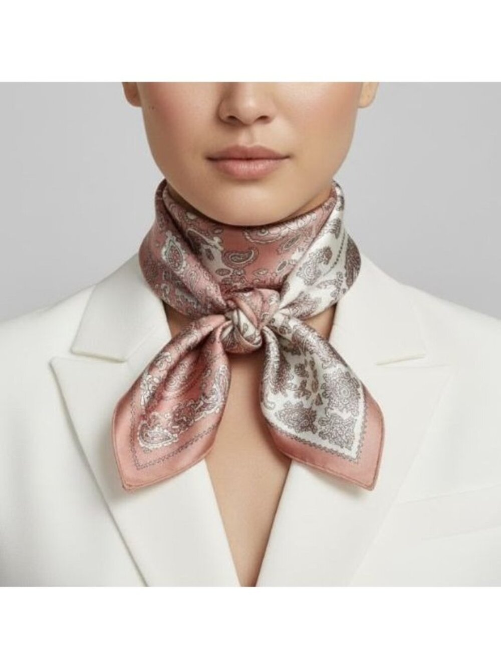 ❤️Silky Two Tone Paisley Satin Scarf Pink White Bandana Square Luxury Accessory